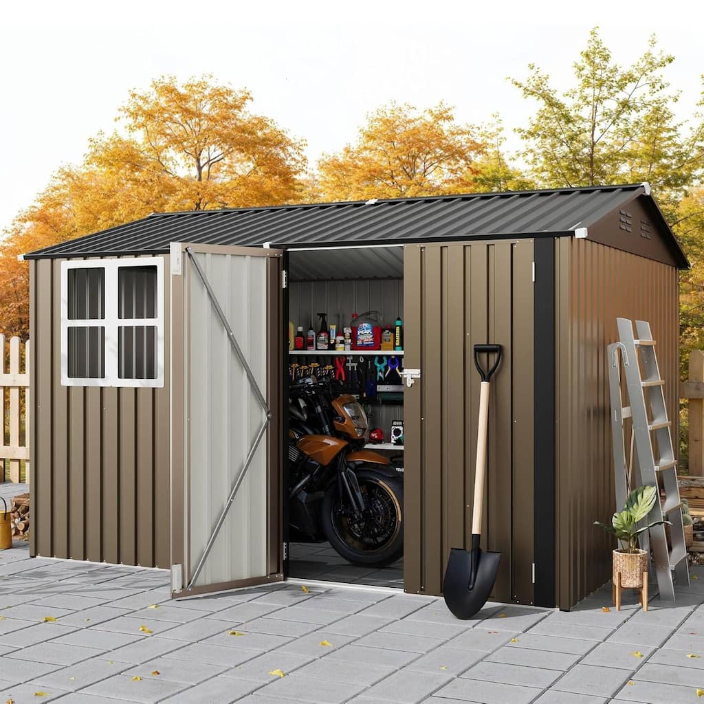 8×10FT Storage Shed Metal Tool Garden Shed for Garden, Backyard, Patio