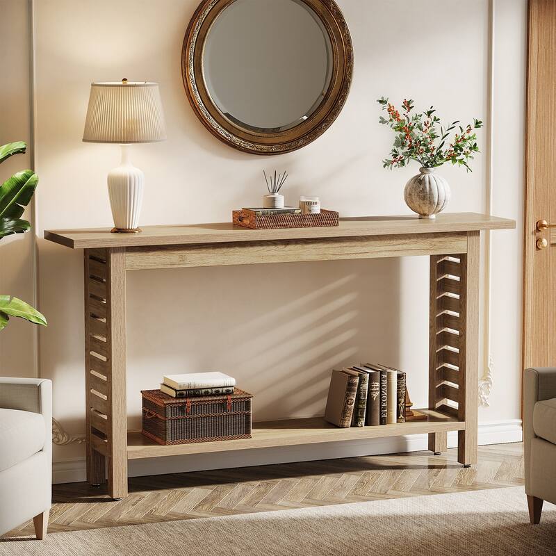 Tribesigns 2-Tier Farmhouse Console Table, Long Narrow Wood Grain Finish Entryway Table