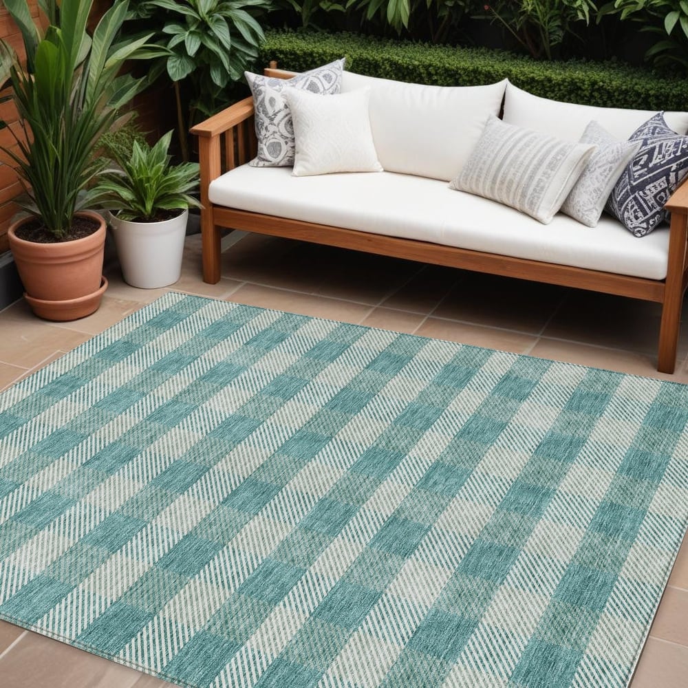 HomeRoots Plaid Transitional Rectangle Outdoor Rug