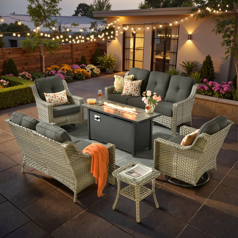 XIZZI 6-piece Patio Furniture Conversation Seating Set with Fire Pit - Black