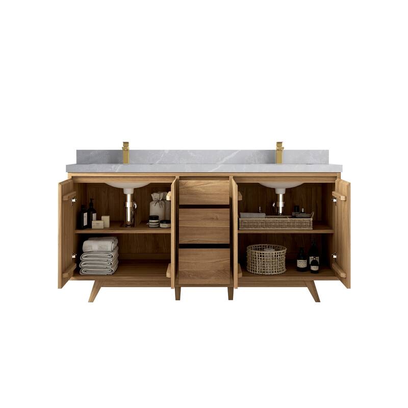 Willow Collections 72 in. W x 22 in. D s Madison Teak Double Sink Bathroom Vanity with Countertop