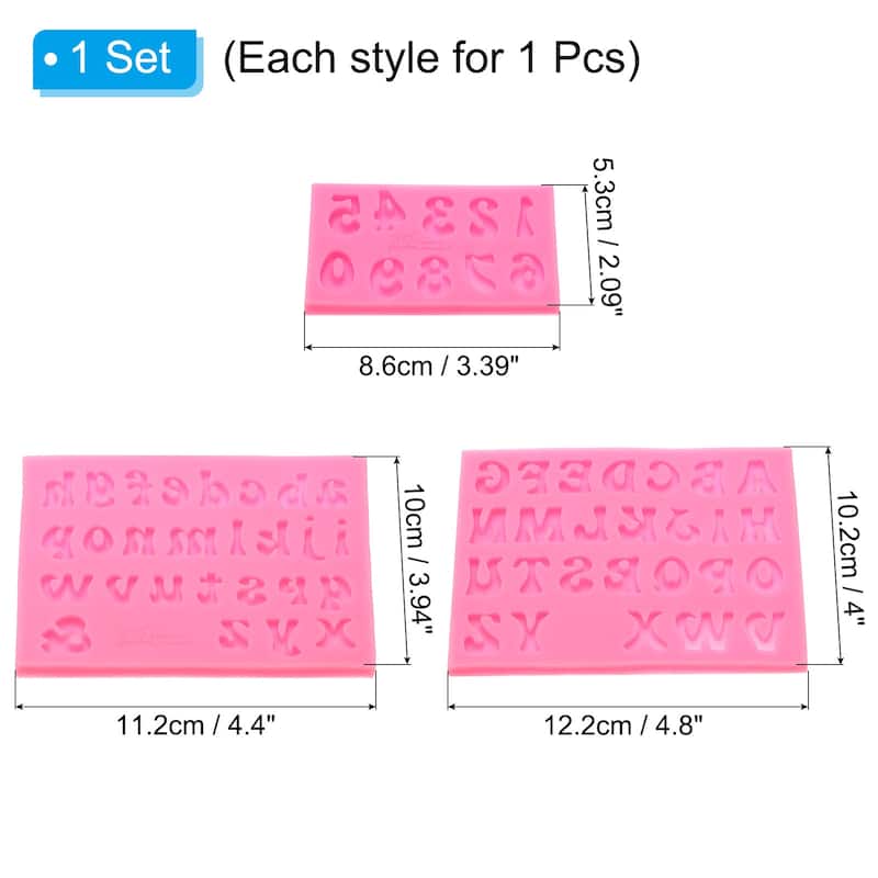 3PCS Polymer Clay Mold, Fondant Mold Letter Number Mold Silicone Rose - Pink