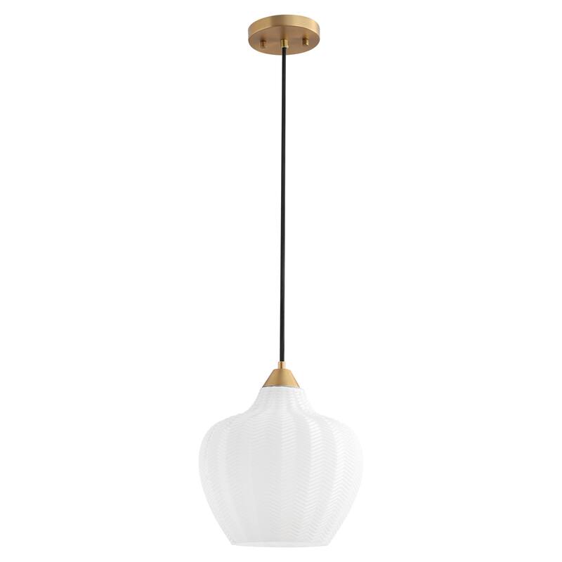 1-Light Modern Brushed Gold Textured Frosted Glass Pendant Island Lighting - 9.8 in. W x 90.5 in. H