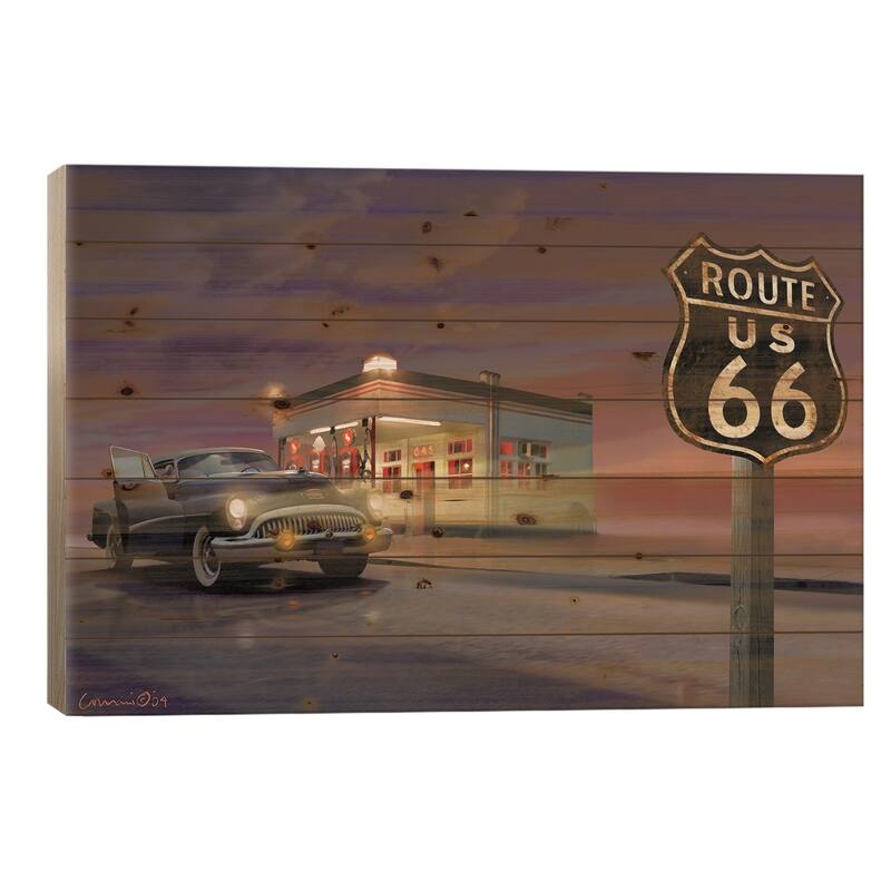 Route 66 Print On Wood by Chris Consani - Multi-Color - 26x40x1.5