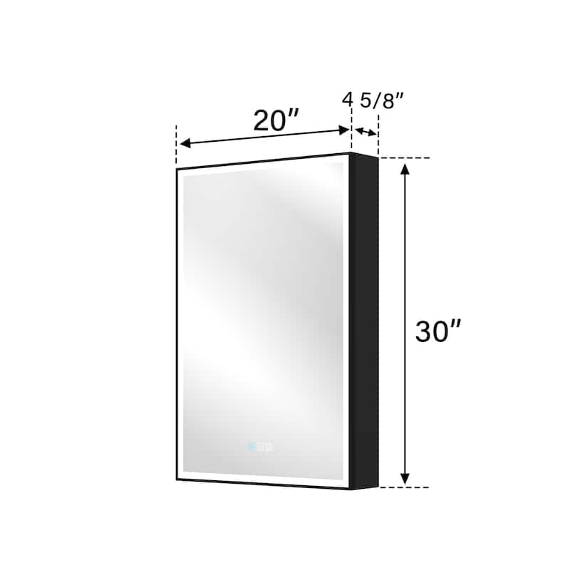 30'' H Recessed Or Surface Wall Mounted LED Mirror Cabinet With Mirror And Adjustable Shelves,Black Frame