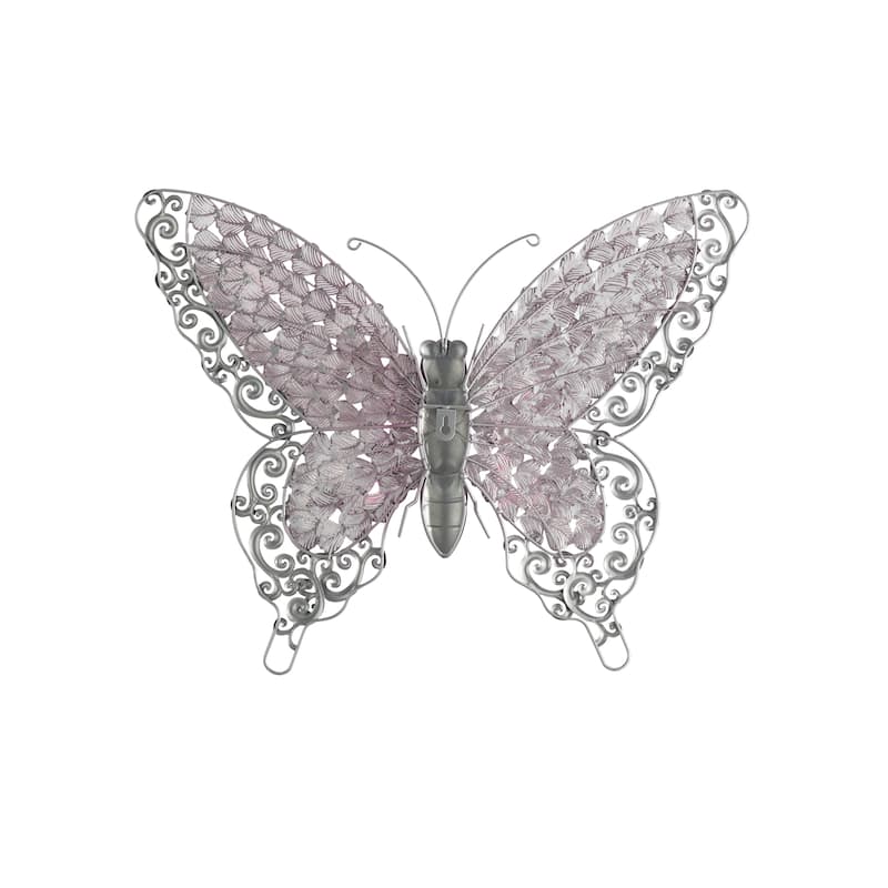 Iron Metal Eclectic Butterfly Wall Decor in Blue, Purple, or Green (16" H X 21" W)