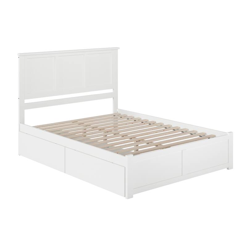 Madison King Platform Bed with Footboard and 2 Drawers in White