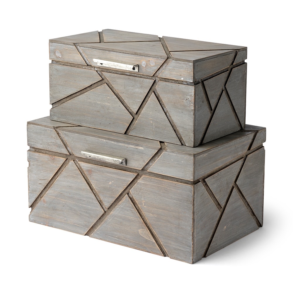 Niobe (Set of 2) 16L x 11W Gray Wooden Nesting Boxes - 16.0L x 10.8W x 8.3H