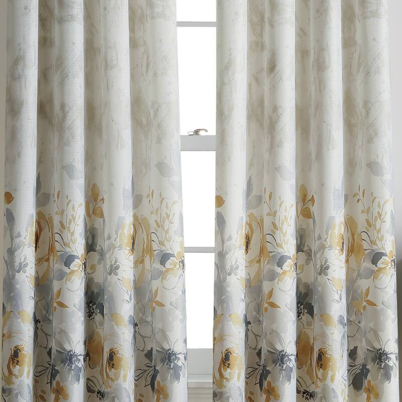 Watercolor Floral Flip Over Rod Pocket Single Curtain Panel