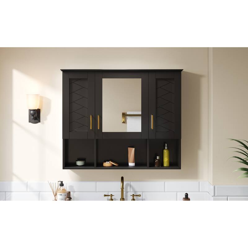 35" 2-in-1 Wall Mounted Medicine Cabinet with Adjustable Shelves & Soft Close Doors, High-Define Mirror with Storage