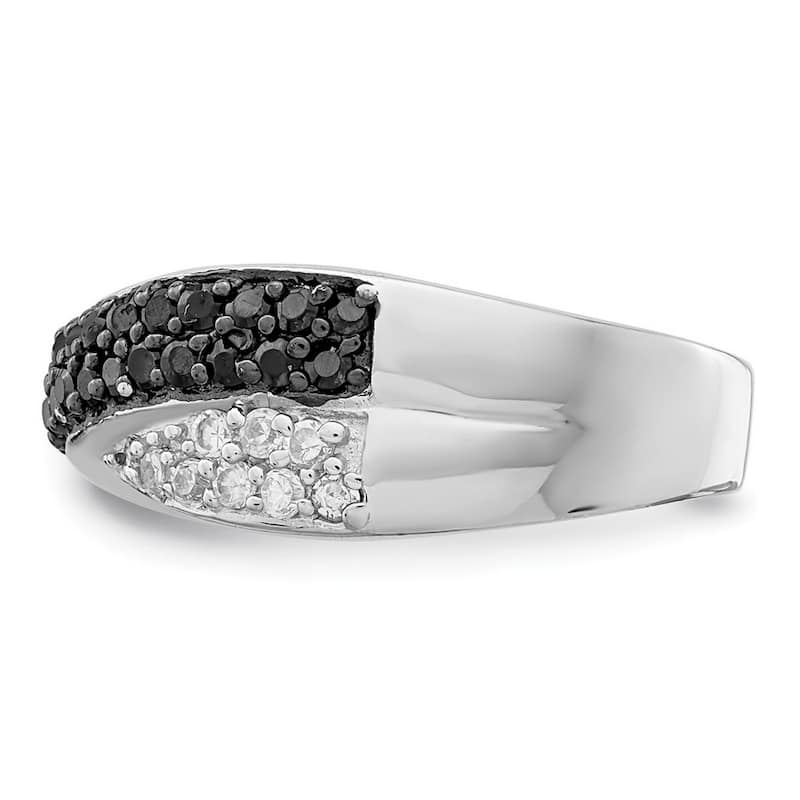 Curata 925 Sterling Silver Polished Open back Rhodium Black and White CZ Cubic Zirconia Simulated Diamond Religious Faith