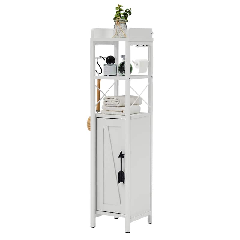 Wood Tall Bathroom Linen Cabinet Small Bathroom Storage Corner Floor Cabinet with Doors and Shelves Toilet Paper Holder