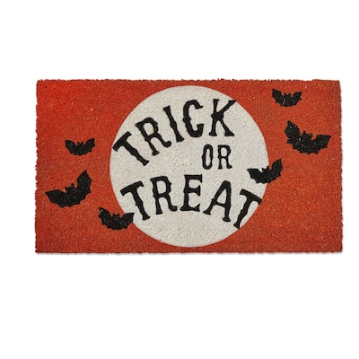Trick or Treat Halloween Coir Door Mat - Orange Multi, 30" x 17" - Natural PVC Doormat, Easy to Clean