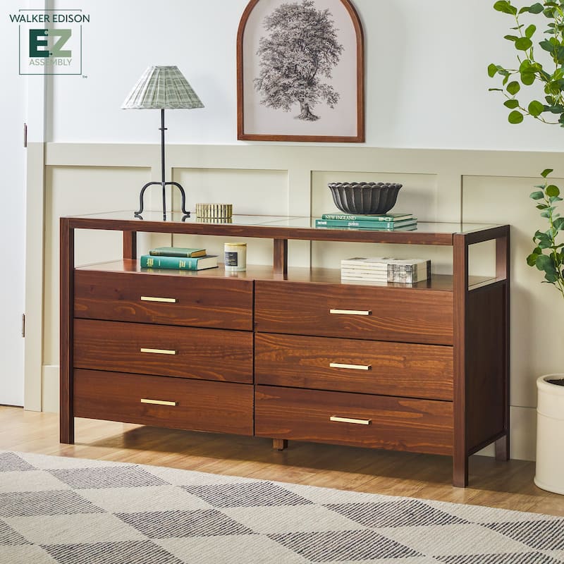 Walker Edison Solid Wood Dresser with Tempered Glass Top