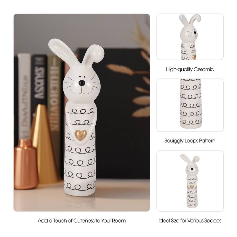 Sagebrook Home Squiggly Bunny With Gold Heart, White/Black