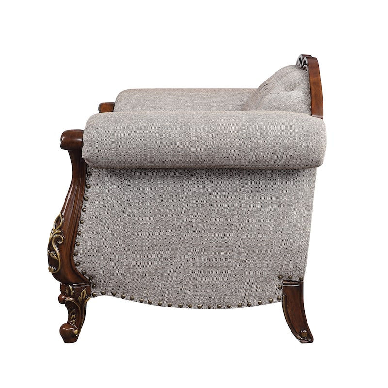 Daphne Gray and Cherry Button-Tufted Accent Chair