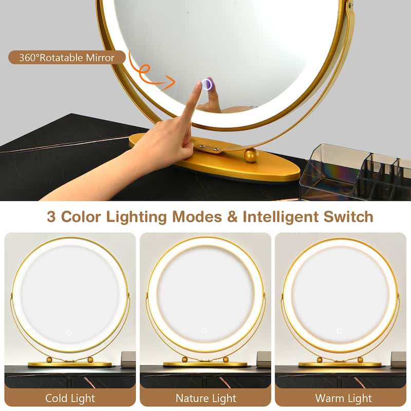 Costway Vanity Table Stool Set Dimmer LED Mirror Large Storage Cabinet - See details