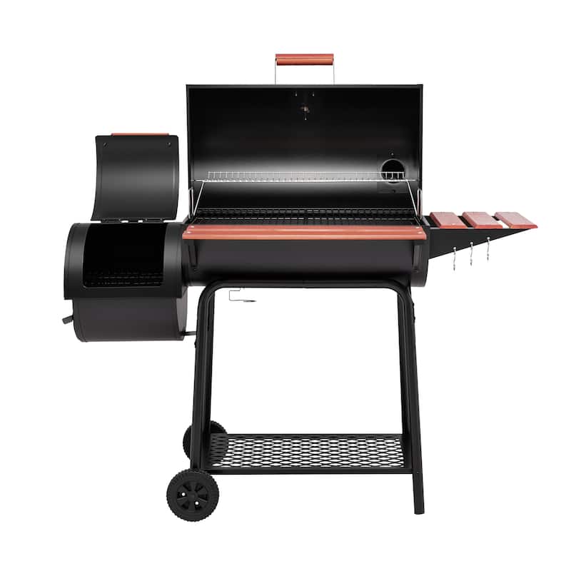 Royal Gourmet CC1830W Charcoal Grill with Offset Smoker,Wood-Painted Side Table and Front Table,Black