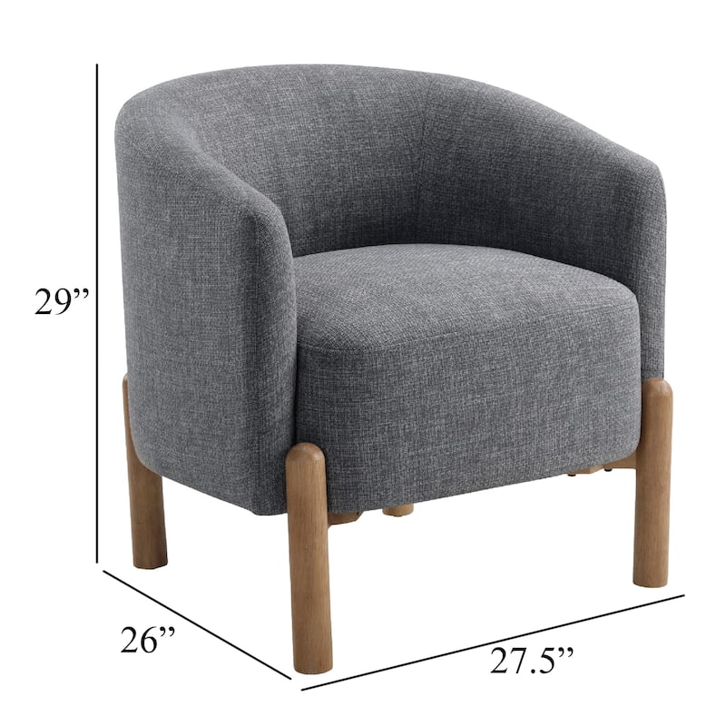 Diya Barrel Style Accent Chair, Gray Polyester, Light Brown Wood Legs