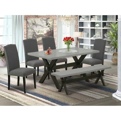 6-Piece Rectangle Natural Oak Finish Solid Wood Top Dining Table with 1-Bench, 4-Chairs with