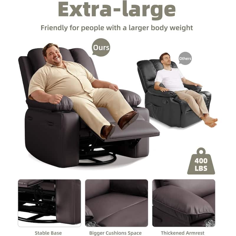 27'' Oversized360° Swivel Recliner Chairs with Heat and Massage