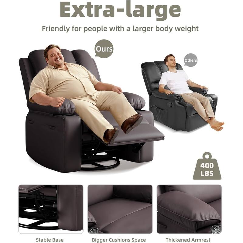 360° Swivel Oversized Recliner Chairs with Heat and Massage