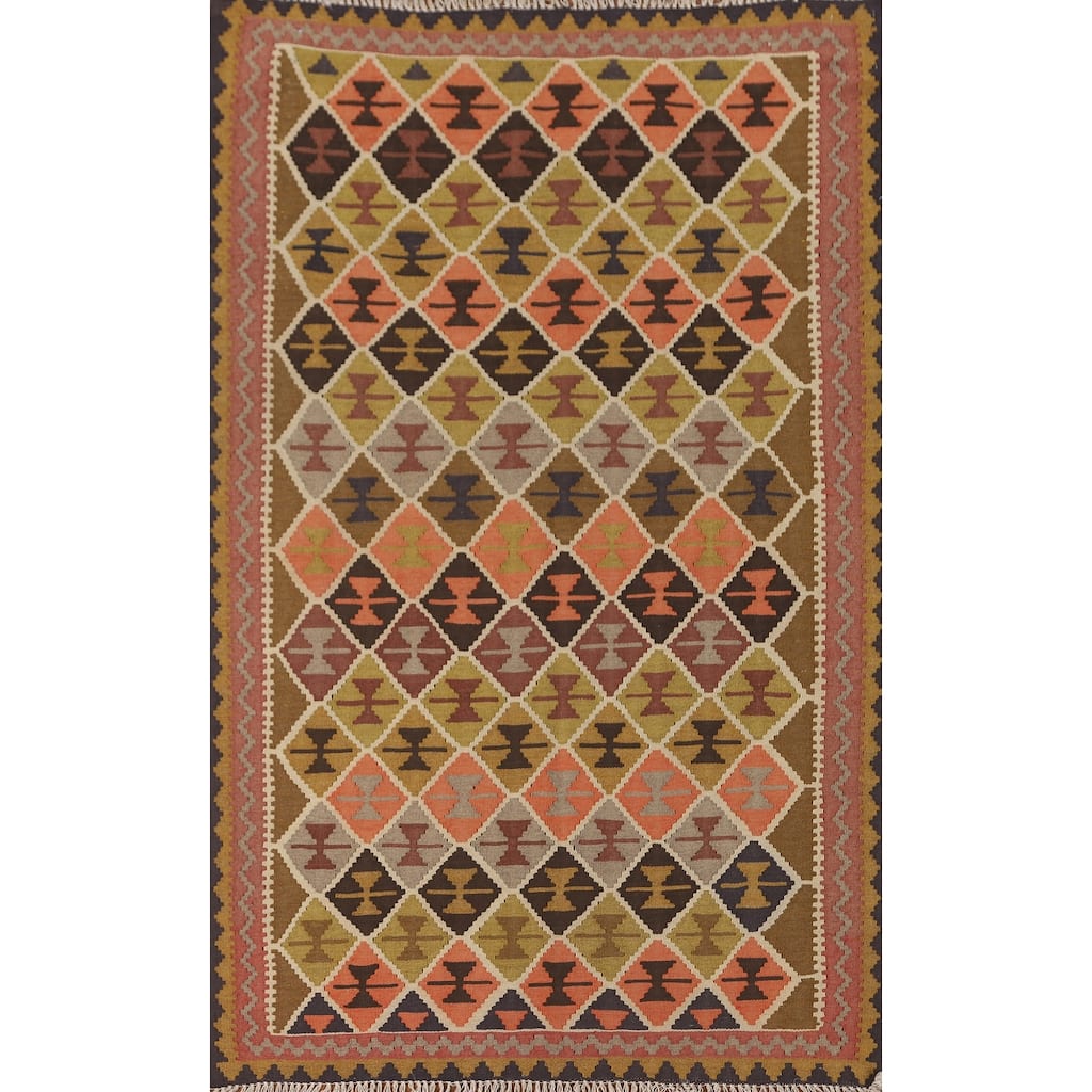 Trellis Kilim Qashqai Persian Accent Rug Flatweave Wool Carpet - 3'5" x 5'10"