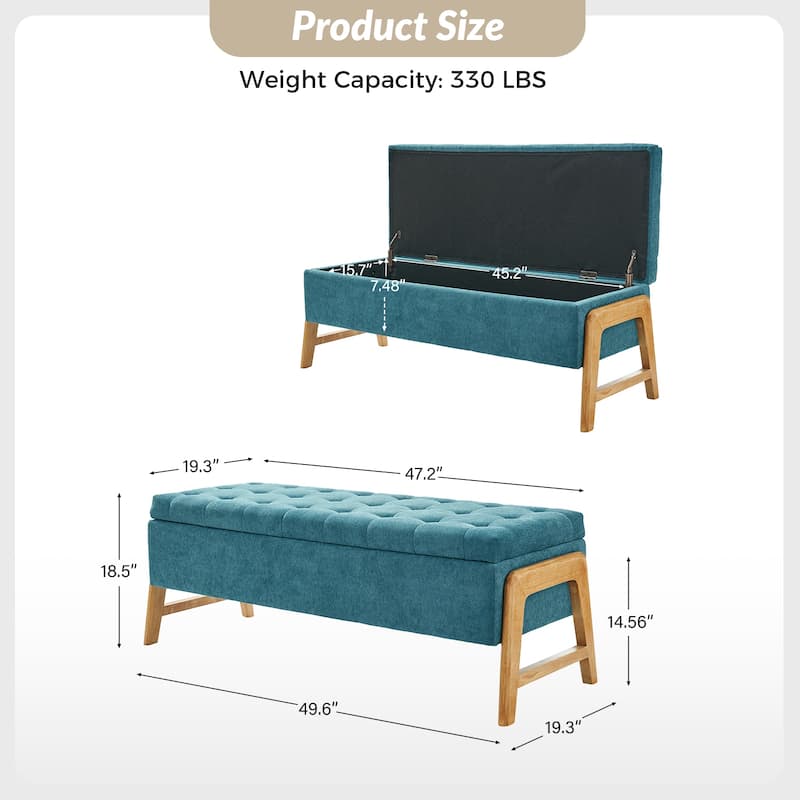 Rita Mid-century Modern Upholstered Storage Bench with Tufted Seat and Solid Wood Leg by HULALA HOME