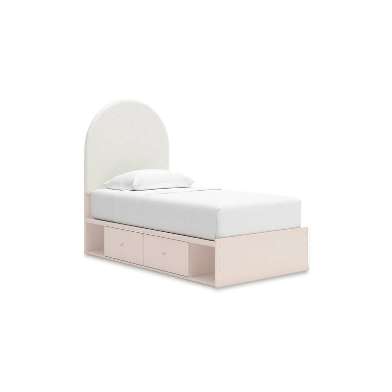 Signature Design by Ashley Wistenpine Pink/Cream Twin Upholstered Panel Platform Bed with Storage