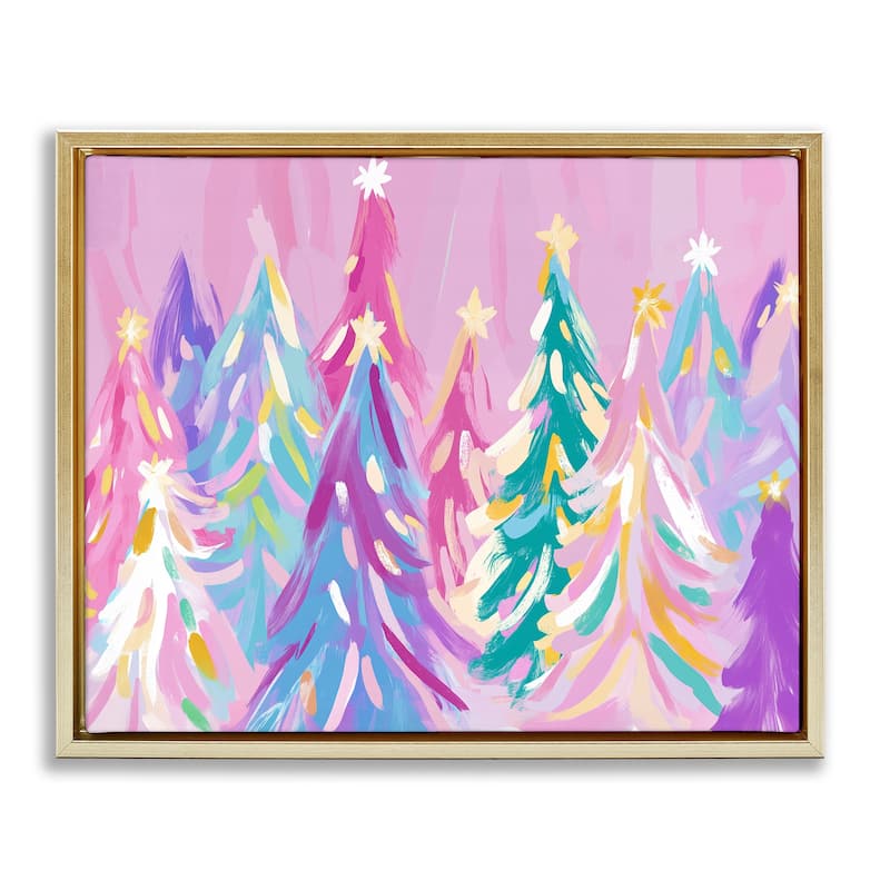 Stupell Pastel Christmas Trees Abstraction Framed Floater Canvas Wall Art Design By Arlington Prints - 31 x 25 - Gold