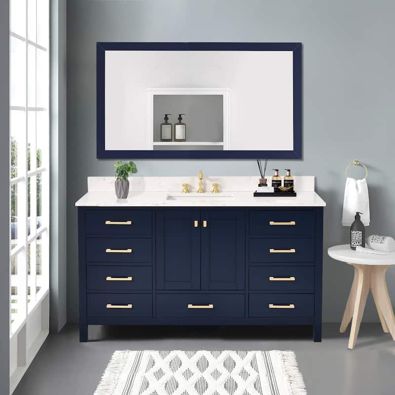 StarrySky 60 inch Undermount Single Sink Bathroom Vanity with Engineered Carrara Marble Top - Blue
