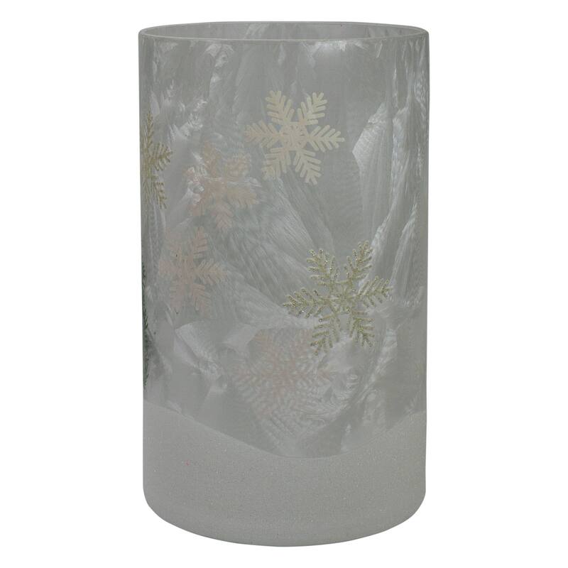 10" Deer, Pine Snowflakes Painted Flameless Glass Candle Holder