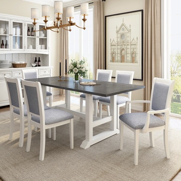 7-Piece Extendable Trestle Dining Table Set with Removable Leaf