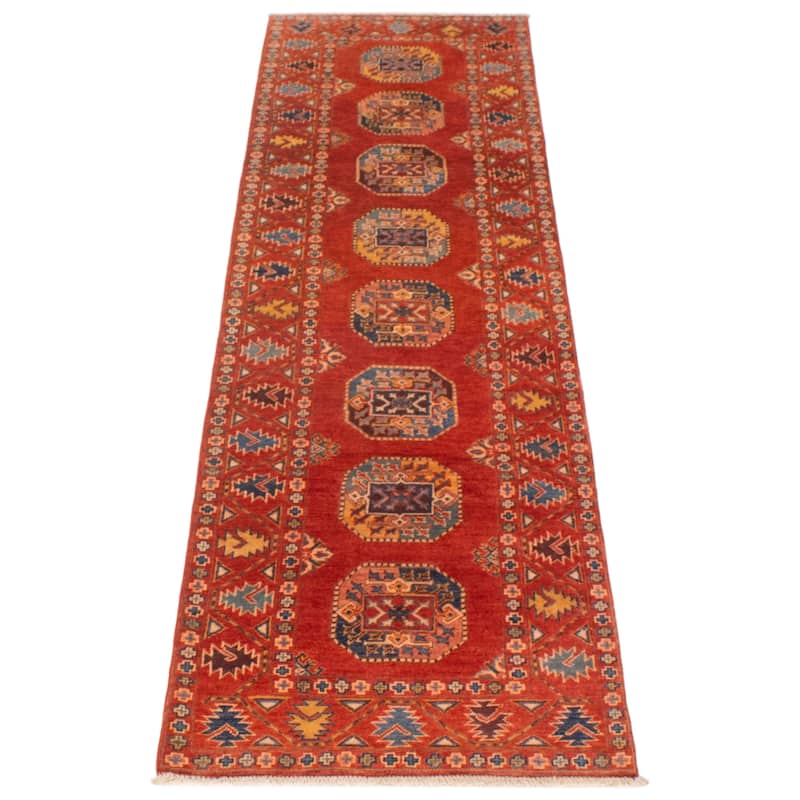 ECARPETGALLERY Hand-knotted Uzbek Ghazni Red Wool Rug - 2'7 x 9'5