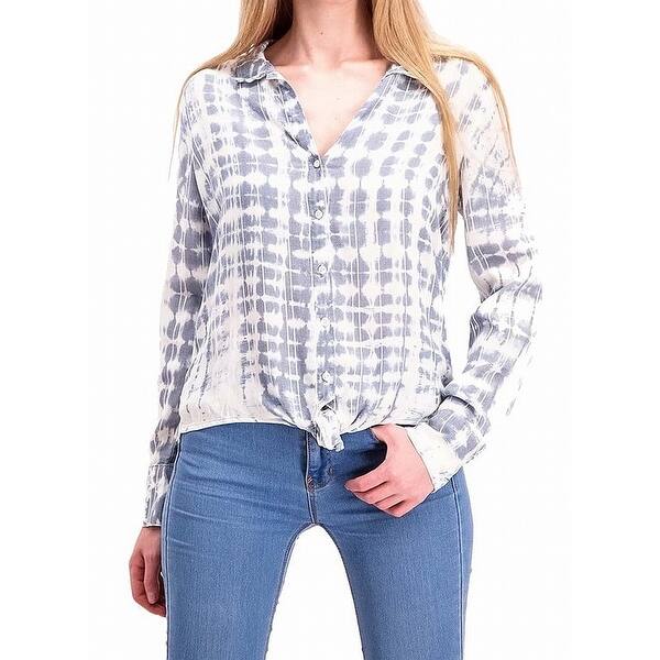 Shop Cloth Stone Womens Robyn Top Blue Medium M Button Up Tie