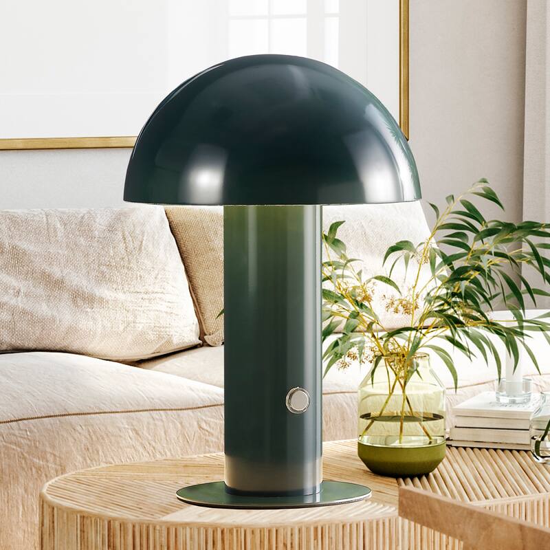 Porcini 10.75" Contemporary Bohemian Rechargeable/Cordless Iron Integrated LED Mushroom Table Lamp, by JONATHAN Y