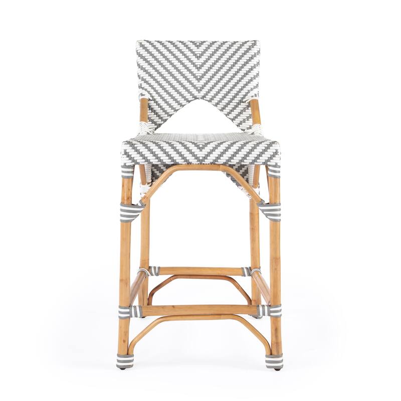 Creanly 25.25"H Seat Rattan Counter Stool with Back