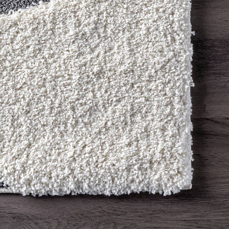 Brooklyn Rug Co Krista Contemporary Swirls Shag Area Rug - 2' 6" x 6' Runner - White/Gray