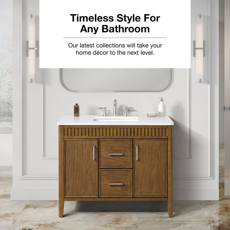 Juliette Warm Walnut Bathroom Vanity with White Quartz Top