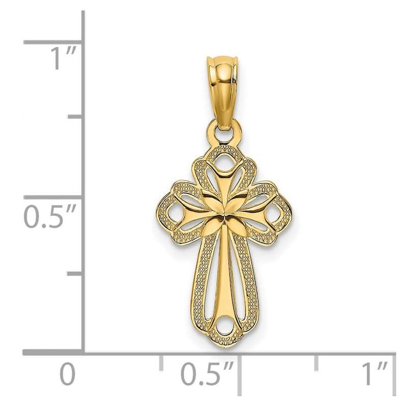 Curata 14k Yellow or White Gold Small Textured Cutout Inside Cross Pendant Necklace 10x15.6mm