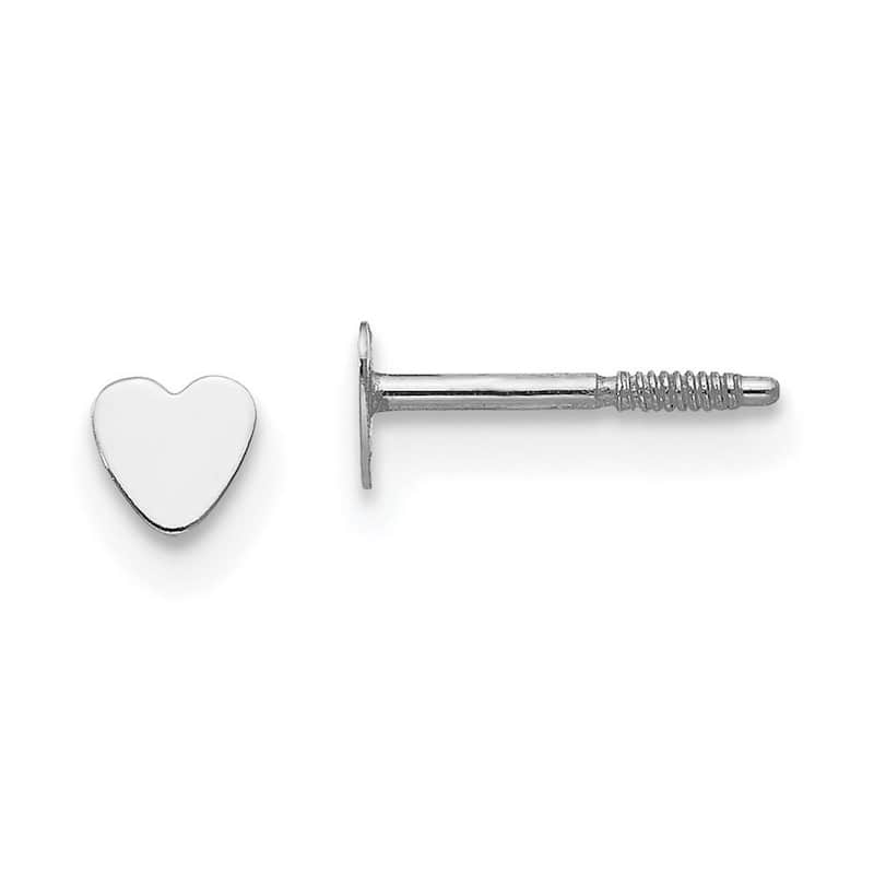 Curata 14k White Gold Girls Tiny 4mm Flat Heart Baby Post Earrings