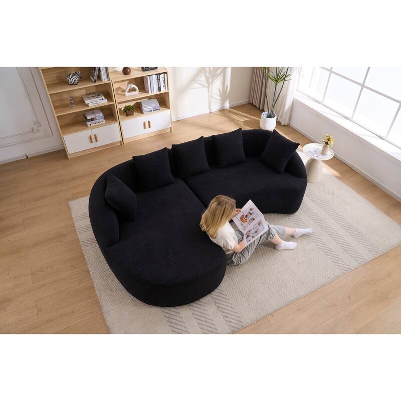 99" L-Shaped Chenille Sectional Boneless Sofa with Chaise and Pillows