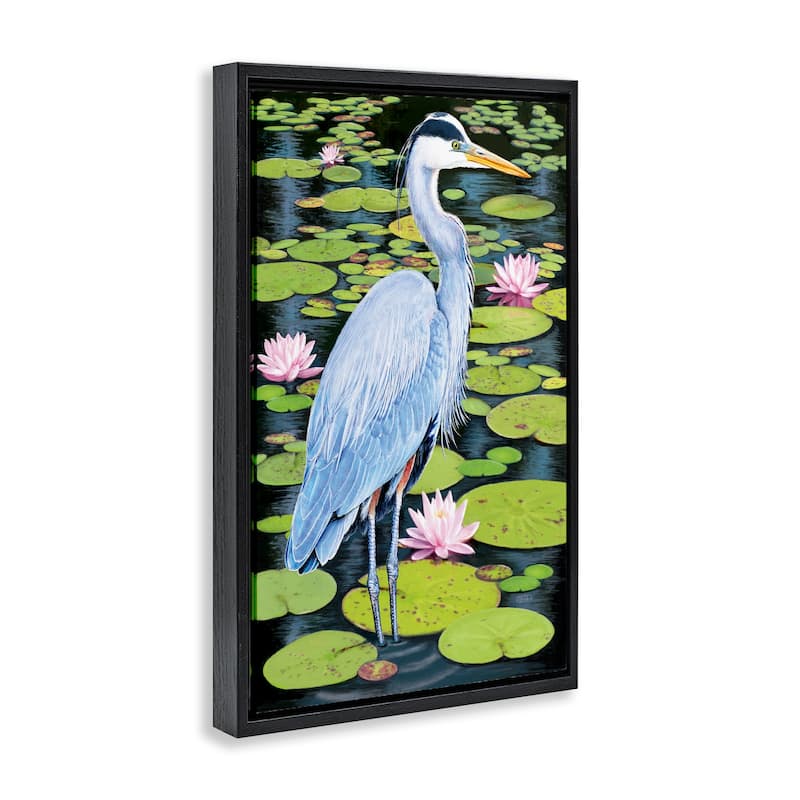 Stupell Heron Among Pond Lilies Framed Floater Canvas Wall Art Design By Rosiland Solomon
