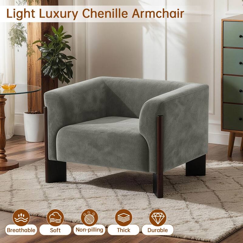 Velvet/ Chenille Nordic Wide Seat Tuxedo Arms Barrel Chair