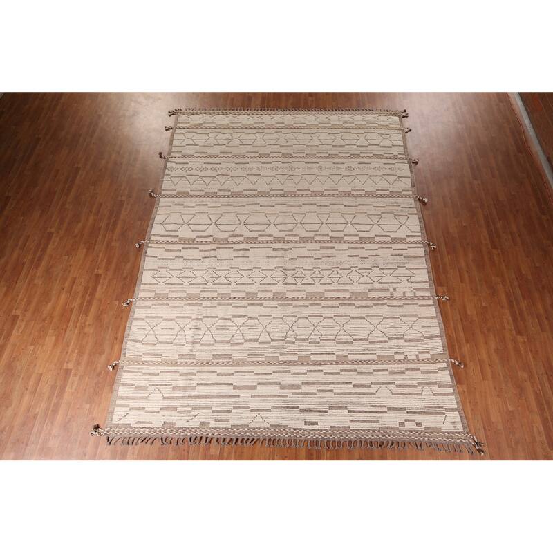 Moroccan Oriental Large Area Rug Hand-Knotted Abstract Wool Carpet - 10'1"x 13'9"