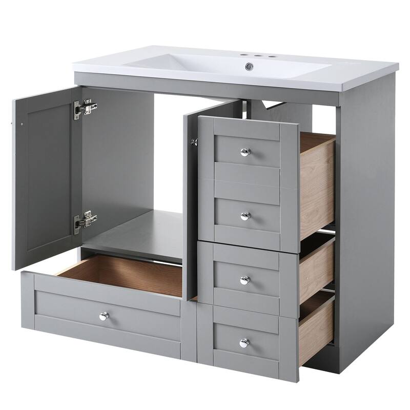 36 inch MDF Freestanding Bathroom Vanity Set with Integrated Resin Sink with Soft Close