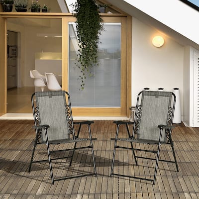 Outsunny Set of 2 Patio Folding Chairs, Outdoor Bungee Sling Chairs w/ Armrests, Portable Lawn Chairs for Camping