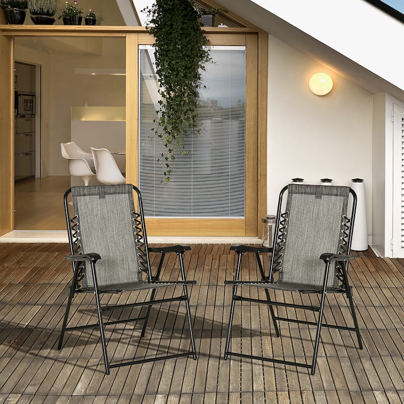 Set of 2 Patio Folding Chairs, Outdoor Portable Lawn Chairs with Armrests for Camping, Garden, Pool, Beach, Backyard
