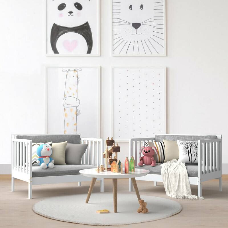 Gymax 2-in-1 Convertible Toddler Bed Kids Wooden Bedroom Furniture w/