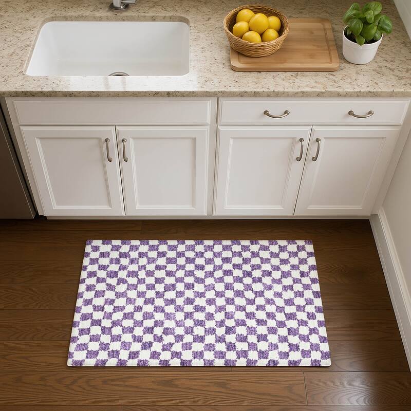 Premium Washable Super Soft Casual Checkered Mayfield Rug - Purple - 1'8" x 2'6"